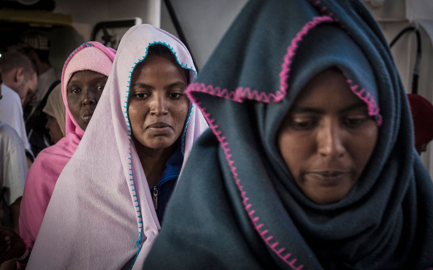 Frauen an Bord der Aquarius nach ihre Rettung in internationalen Gewässern vor Libyen. 12. Oktober 2017.