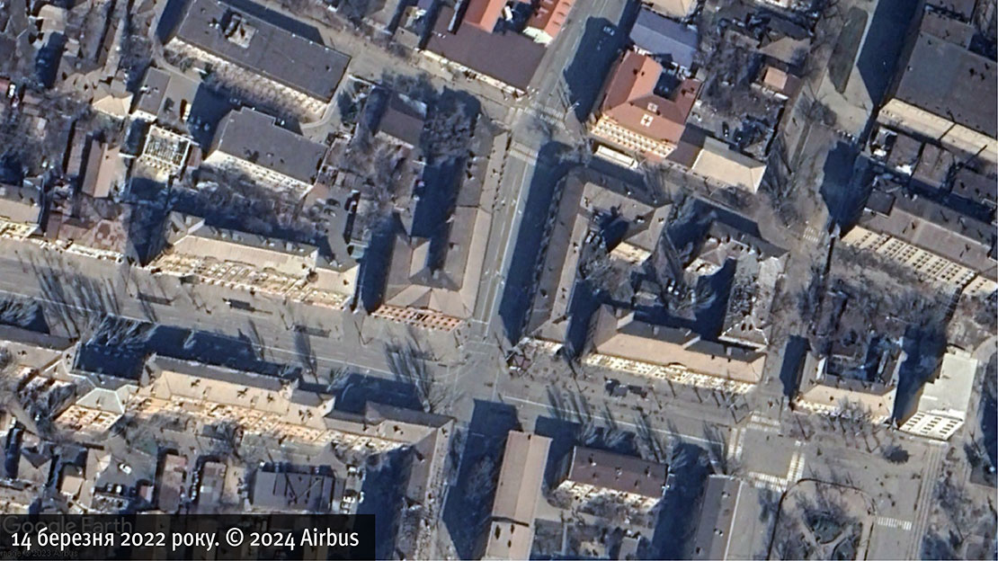 Damaged building on March 14, 2022. © 2024 Airbus