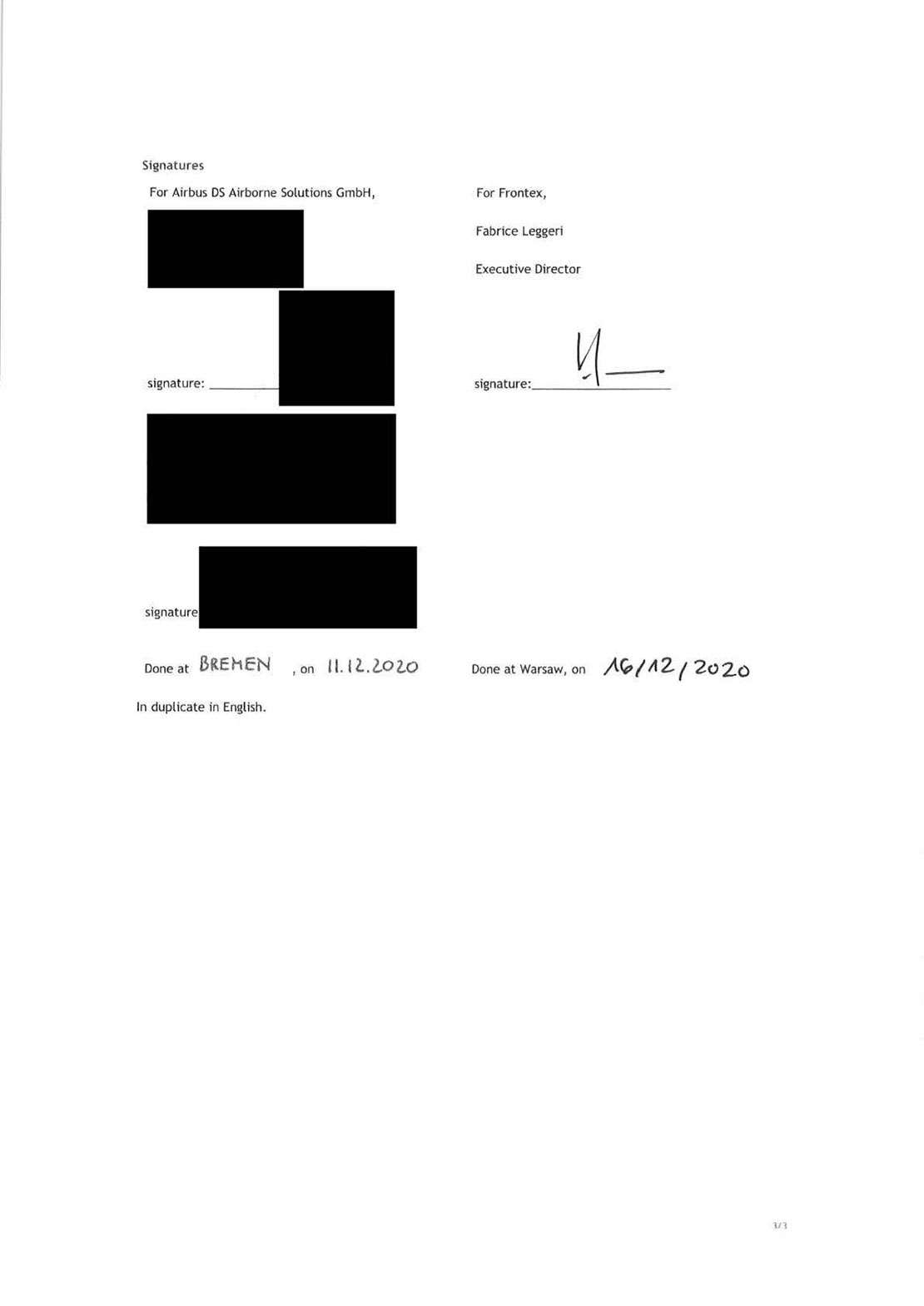 Redacted contract page