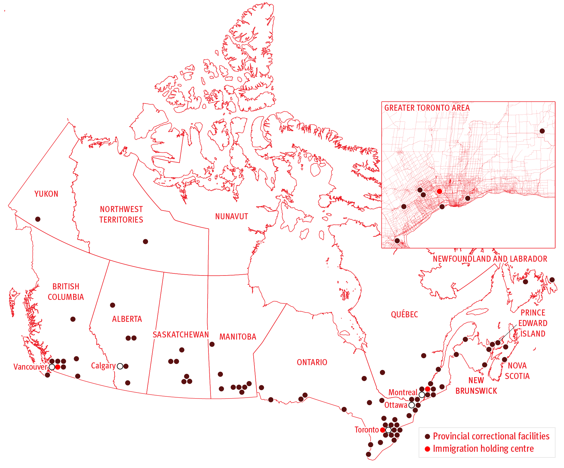 Map of Canada detention centers