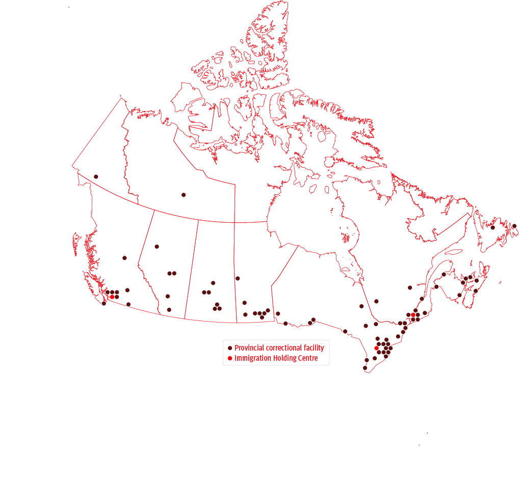 Map of Canada detention centers