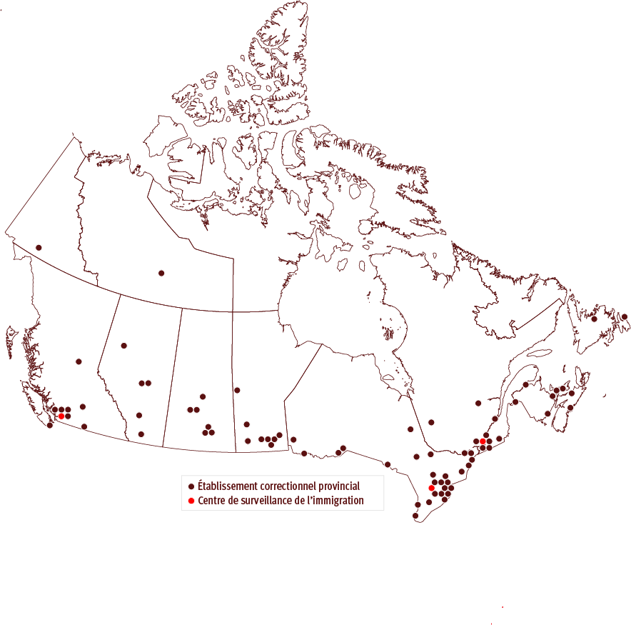 Carte des centres de détention au Canada